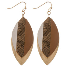 Load image into Gallery viewer, Raised faux leather snakeskin stripe metal drop earring.
