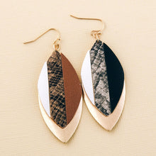 Load image into Gallery viewer, Raised faux leather snakeskin stripe metal drop earring.