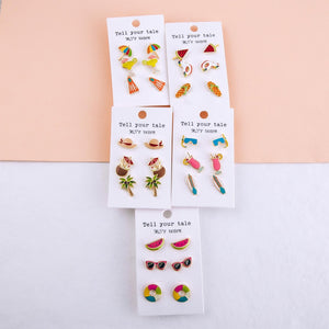 Enamel coated summer time stud earring set