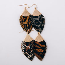 Load image into Gallery viewer, Doubled faux leather feather earrings