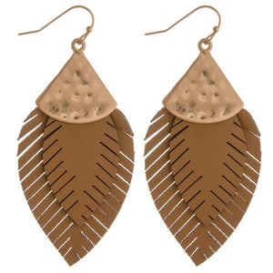 Doubled faux leather feather earrings