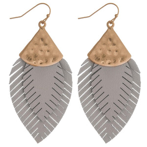 Doubled faux leather feather earrings
