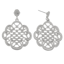 Load image into Gallery viewer, Metal filigree chandelier drop earrings.