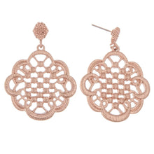 Load image into Gallery viewer, Metal filigree chandelier drop earrings.