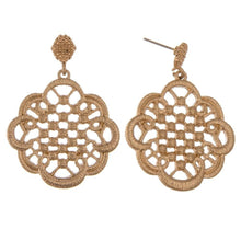 Load image into Gallery viewer, Metal filigree chandelier drop earrings.