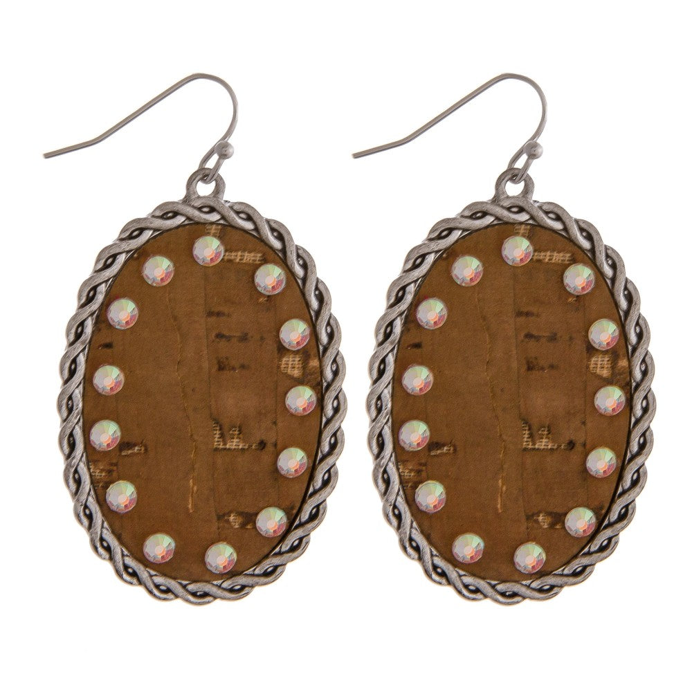 Cork encased rhinestone drop earrings