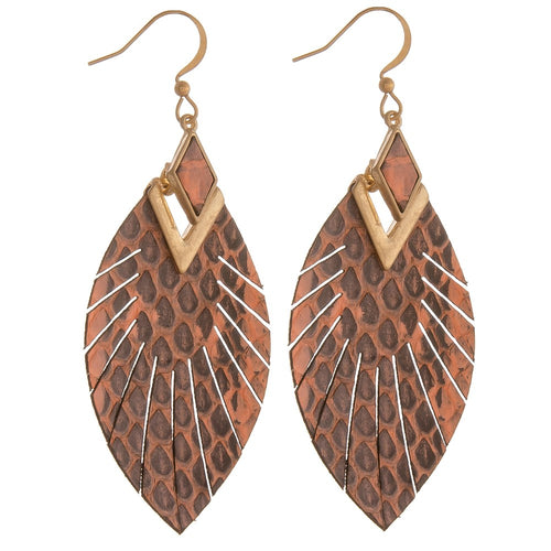 Genuine leather animal print feather bohemian earrings
