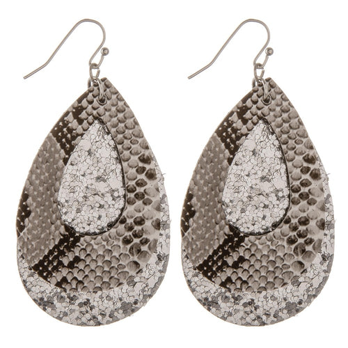 Glittery snakeskin felt teardrop earrings