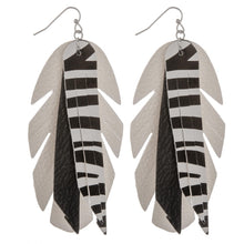 Load image into Gallery viewer, Faux leather zebra print feather tassel statement earrings