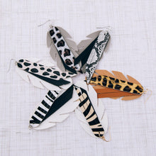 Load image into Gallery viewer, Faux leather zebra print feather tassel statement earrings