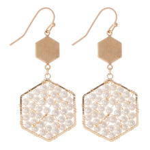Load image into Gallery viewer, Ivory Pearl Beaded Hexagon Drop Earrings
