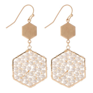 Ivory Pearl Beaded Hexagon Drop Earrings