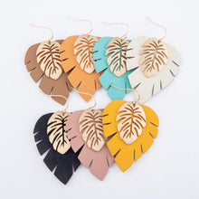 Load image into Gallery viewer, Palm Leaf Drop Earring Featuring a Gold Palm Leaf