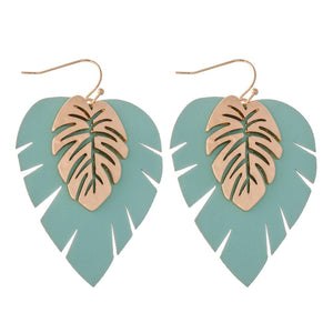 Palm Leaf Drop Earring Featuring a Gold Palm Leaf
