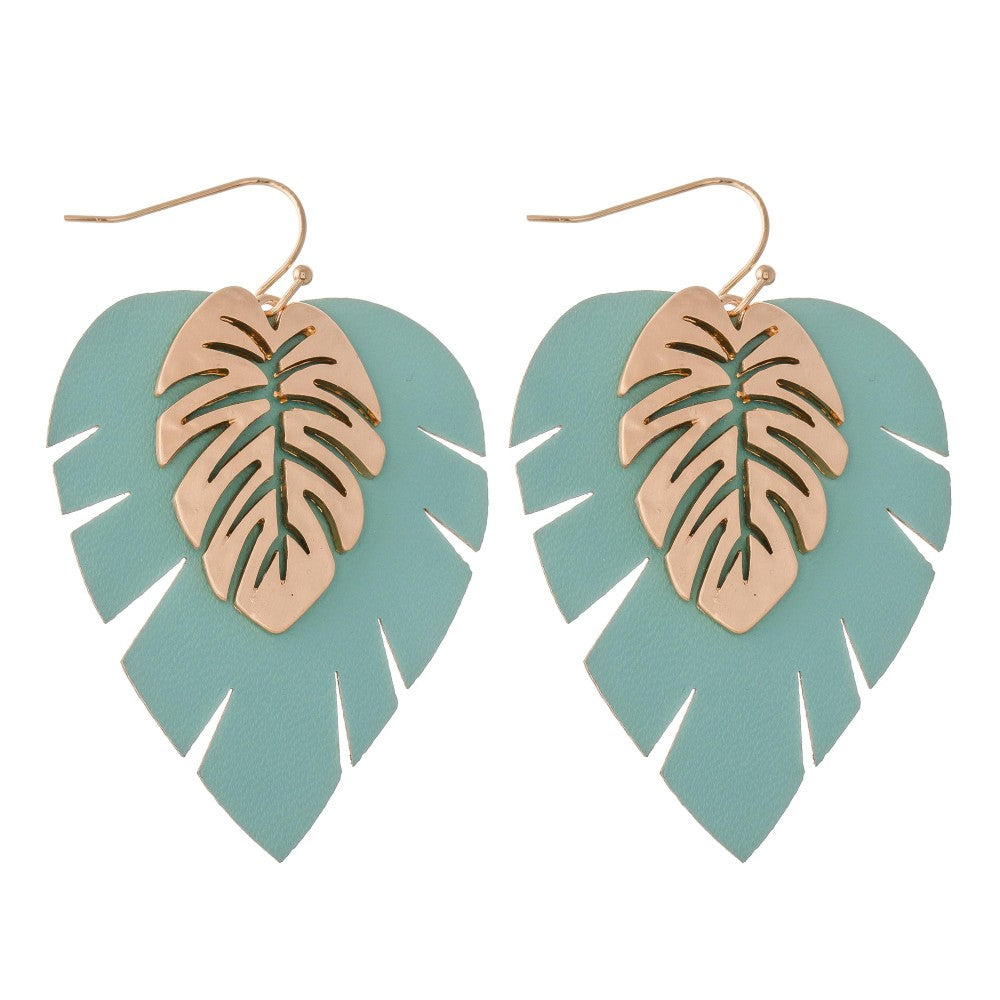 Palm Leaf Drop Earring Featuring a Gold Palm Leaf