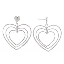 Load image into Gallery viewer, Textured Metal Layered Heart Drop Earrings