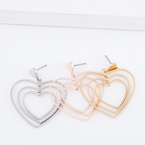 Textured Metal Layered Heart Drop Earrings