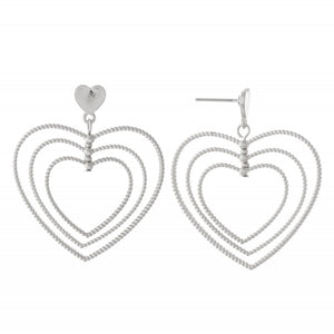 Textured Metal Layered Heart Drop Earrings