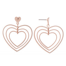 Load image into Gallery viewer, Textured Metal Layered Heart Drop Earrings