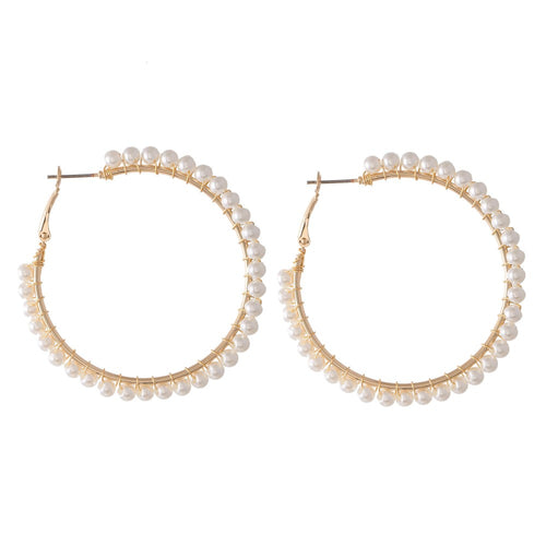 Pearl Beaded Hoop Earrings