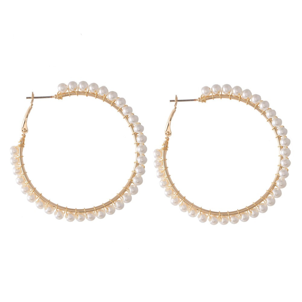 Pearl Beaded Hoop Earrings