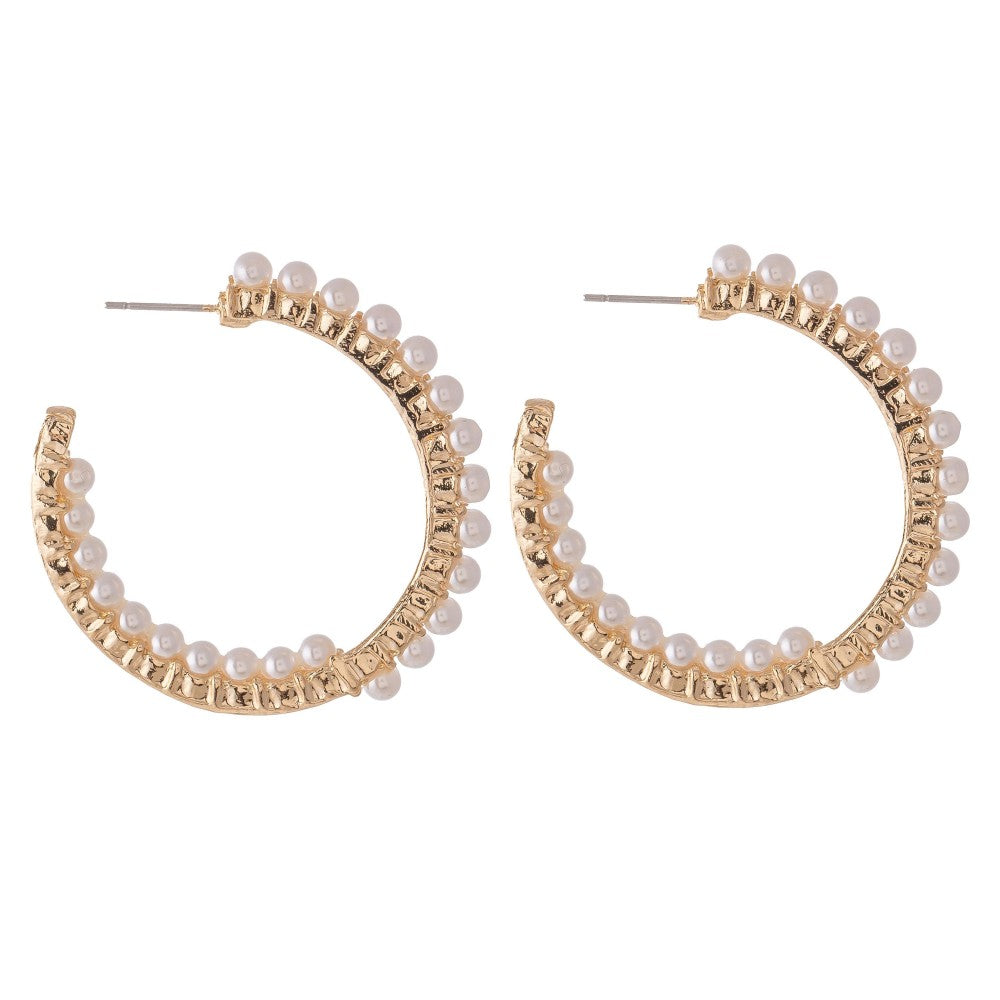 Inner & Outer Ivory Pearl Beaded Hoop Earrings