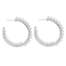 Load image into Gallery viewer, Inner &amp; Outer Ivory Pearl Beaded Hoop Earrings