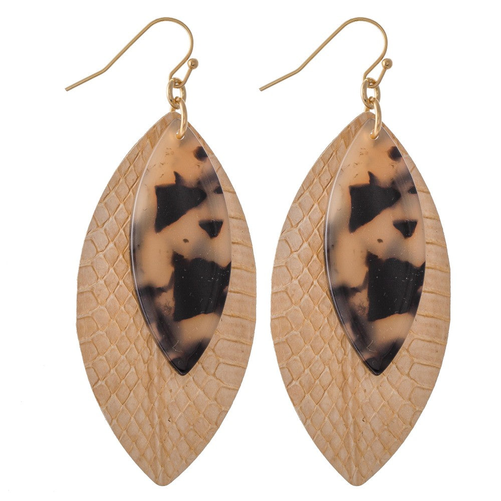 Faux Leather Snakeskin Drop Earrings with Resin Accent