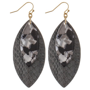 Faux Leather Snakeskin Drop Earrings with Resin Accent