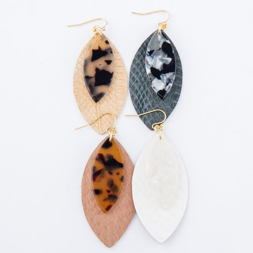 Faux Leather Snakeskin Drop Earrings with Resin Accent