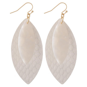 Faux Leather Snakeskin Drop Earrings with Resin Accent