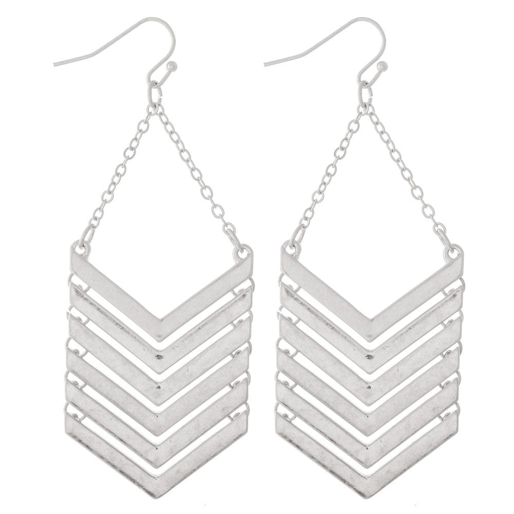 Metal Chevron Linked Drop Earrings