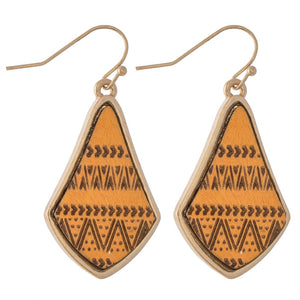 Wooden Tribal Print Drop Earrings