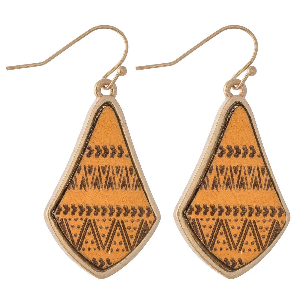 Wooden Tribal Print Drop Earrings