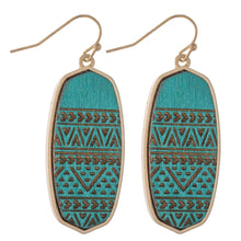 Load image into Gallery viewer, Wooden Tribal Print Oblong Drop Earrings
