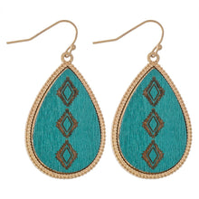 Load image into Gallery viewer, Wooden Tribal Stamped Teardrop Earrings
