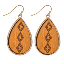 Load image into Gallery viewer, Wooden Tribal Stamped Teardrop Earrings