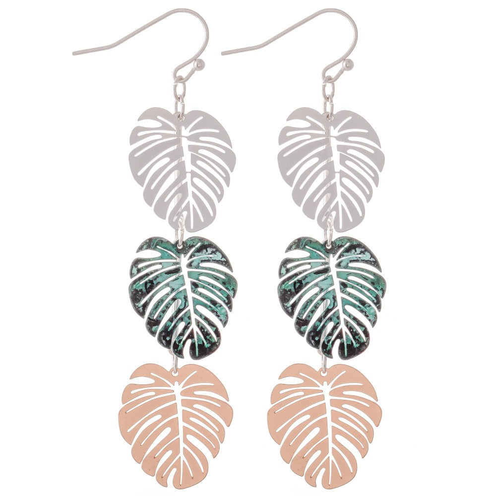 Patina Multi Tone Filigree Palm Linked Drop Earrings