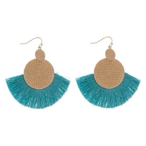 Gold Woven Thread Tassel Drop Earrings