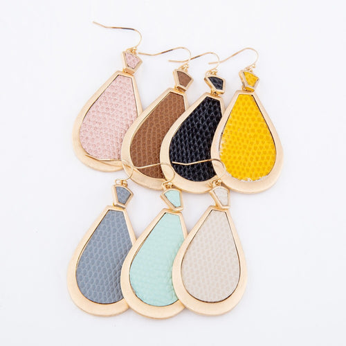 Metal Encased Faux Leather Hinge Teardrop Earrings