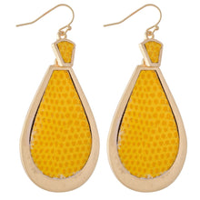 Load image into Gallery viewer, Metal Encased Faux Leather Hinge Teardrop Earrings