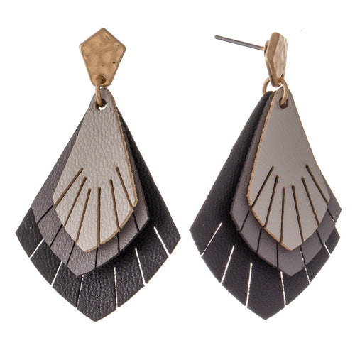 Three Tone Layered Leaf Tassel Drop Earrings