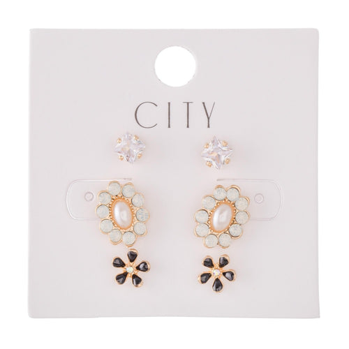 Opal Flower Stud Earrings Set