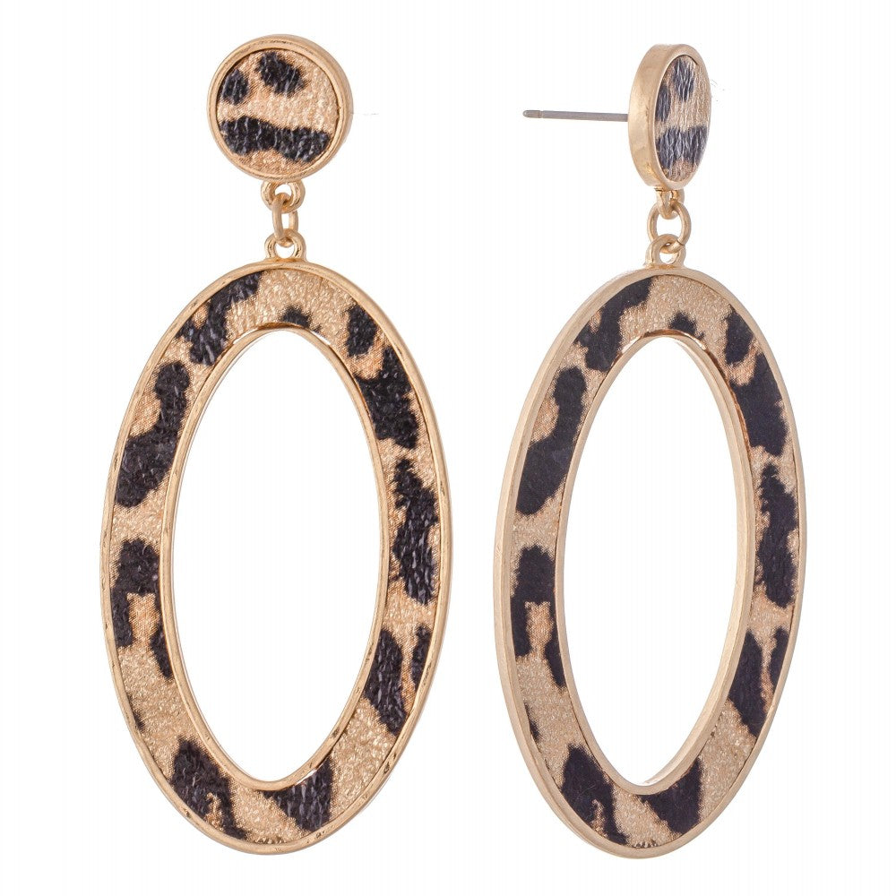 Leo Print Oval Drop Earrings