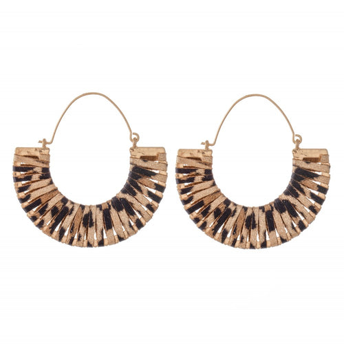 Faux Leather Leo Print Wrapped Hoop Earrings