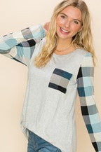 Plaid Contrast Long Sleeve Top