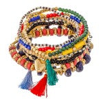 Multicolor Wooden Beaded Boho heart Bracelet Set