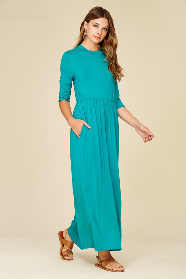 Teal 3/4 Sleeve Maxi Dress