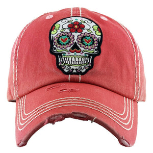 Vintage Distressed Sugar Skull Baseball Cap