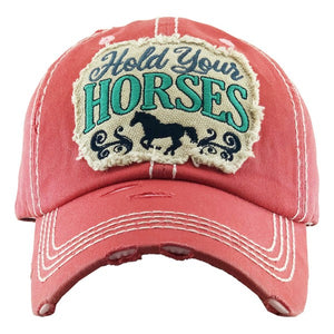 Vintage Distressed "Hold Your Horses" Embroidered Baseball Cap